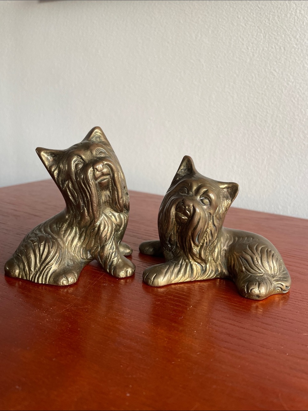 Pair of Vintage Solid Brass Yorkshire Terrier Dog Figurines